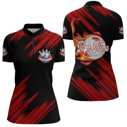 Bowling Quarter-Zip Shirt For Women Custom Flame Bowling Jersey Team Bowling Shirt BDT262