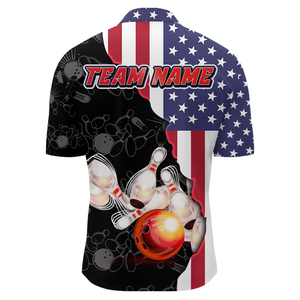 American Bowling Shirt For Men Patriotic Bowling Jersey Team League Bowling Quarter-Zip Shirt BDT313