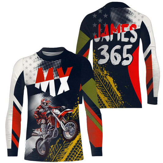 American Flag MX Jersey Youth Men Women UPF30+ Custom Motocross Dirt Bike Shirt Motorcycle Racing PDT692