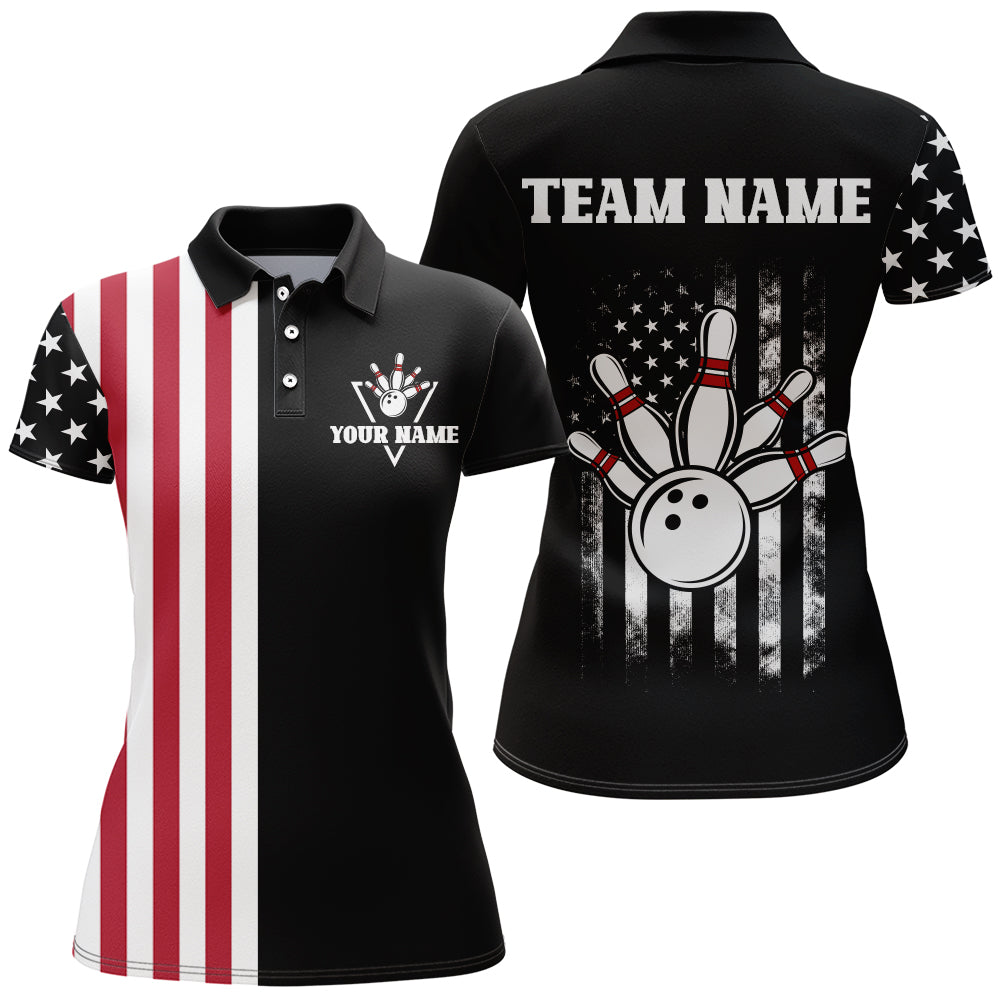 American Bowling Shirt Women Black Bowling Team League Jersey Custom Bowling Polo Shirt BDT357