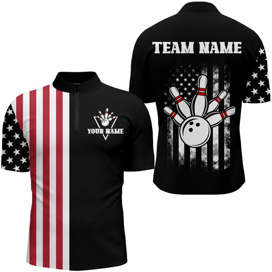 American Bowling Shirt Men Black Bowling Team League Jersey Custom Bowling Quarter-Zip Shirt BDT357