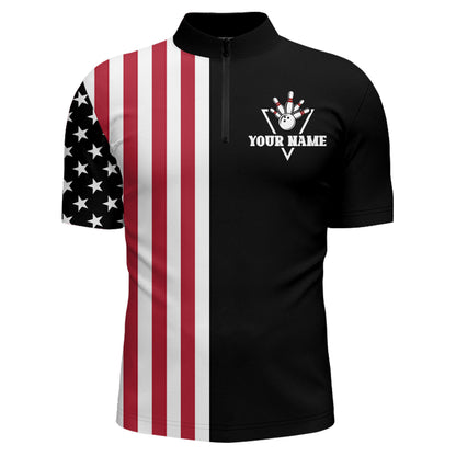 American Bowling Shirt Men Black Bowling Team League Jersey Custom Bowling Quarter-Zip Shirt BDT357