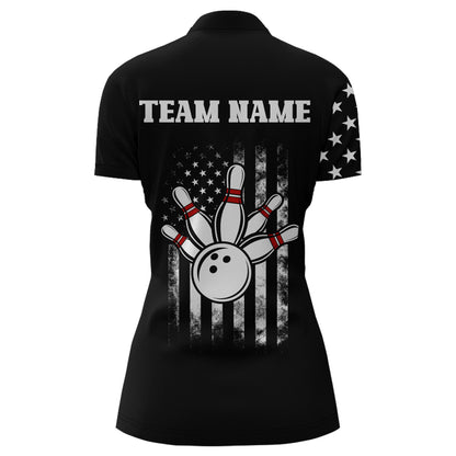 American Bowling Shirt Women Black Bowling Team League Jersey Custom Bowling Quarter-Zip Shirt BDT357