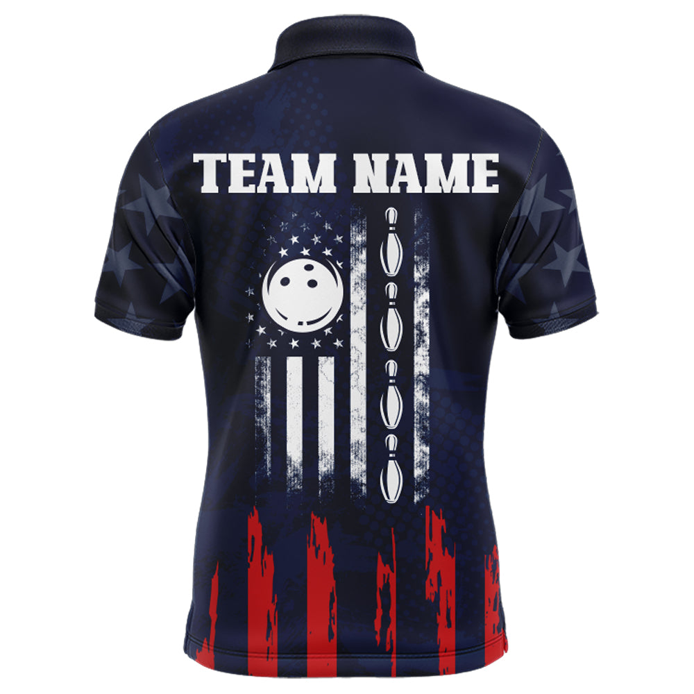 Navy Bowling Polo Shirt Men American Bowling Team Jersey Custom Star Bowling Shirts BDT360