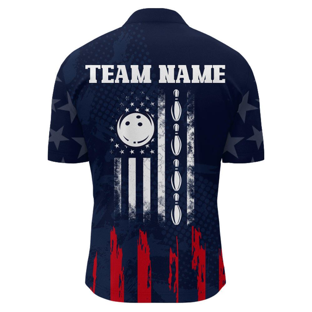 Navy Bowling Quarter-Zip Shirt Men American Bowling Team Jersey Custom Star Bowling Shirts BDT360