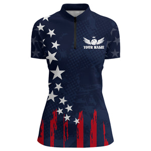 Navy Bowling Quarter-Zip Shirt Women American Bowling Team Jersey Custom Star Bowling Shirts BDT360