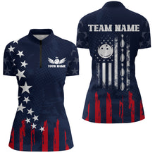 Load image into Gallery viewer, Navy Bowling Quarter-Zip Shirt Women American Bowling Team Jersey Custom Star Bowling Shirts BDT360