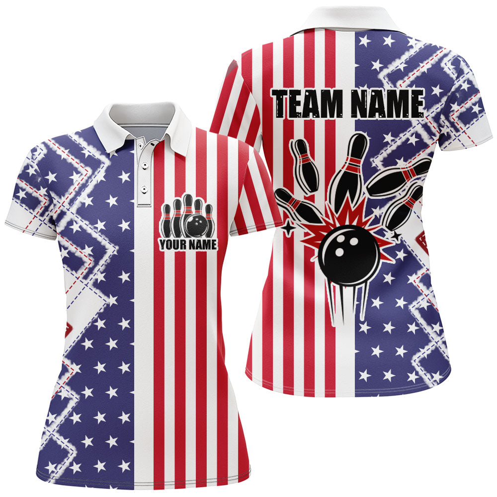 USA Bowling Polo Shirt For Women Custom Patriotic Bowling Jersey Bowling Shirt For Team BDT274