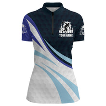 Load image into Gallery viewer, Black&amp;Blue Bowling Jersey For Women Personalized Bowling Quarter-Zip Shirt BDT277