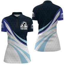 Load image into Gallery viewer, Black&amp;Blue Bowling Jersey For Women Personalized Bowling Quarter-Zip Shirt BDT277