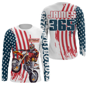 American Flag Motocross Jersey Youth Men Women UPF30+ Custom Dirt Bike Shirt Patriotic Off-Road PDT743