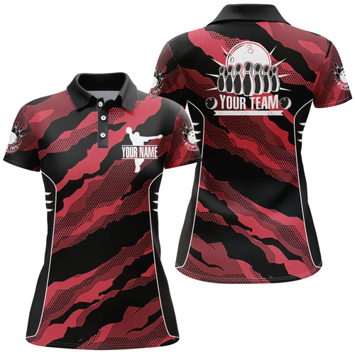Red Camo Bowling Jersey For Women Custom Bowling Team Shirt Bowling Polo Shirt Short Sleeve BDT251