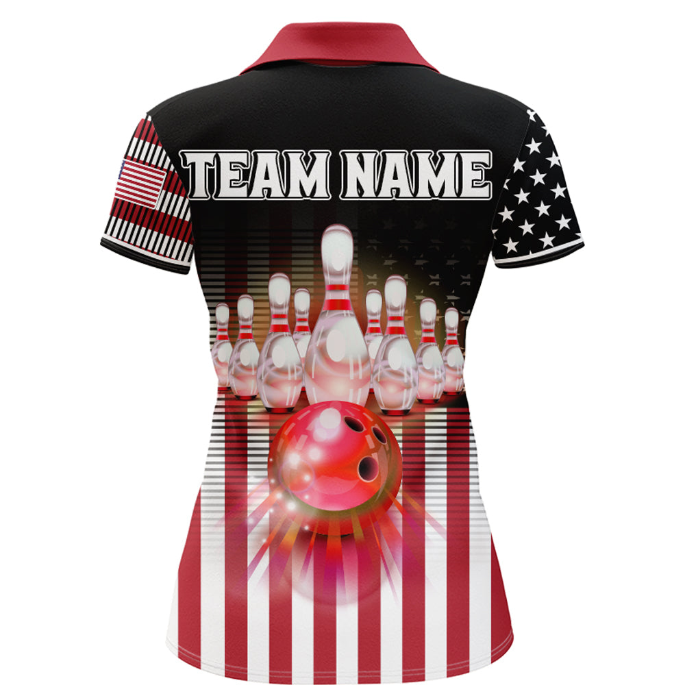 American Bowling Jersey Women Custom Black Bowling Polo Shirt Team Patriot Bowling Shirt BDT317