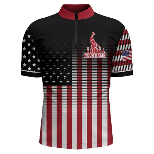 American Bowling Jersey Men Custom Black Bowling Quarter-Zip Shirt Team Patriot Bowling Shirt BDT317