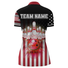 Load image into Gallery viewer, American Bowling Jersey Women Custom Black Bowling Quarter-Zip Shirt Team Patriot Bowling Shirt BDT317