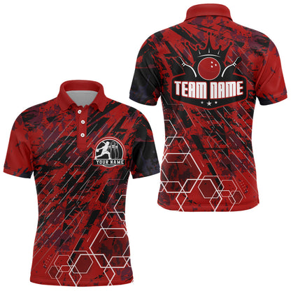 Custom Black&Red Bowling Shirt For Men Personalized Bowling Team Jersey Bowling Polo Shirt BDT323