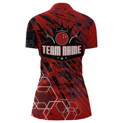 Custom Black&Red Bowling Shirt For Women Personalized Bowling Team Jersey Bowling 1/4 Zip Shirt BDT323