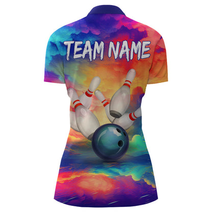 Rainbow Bowling Quarter-Zip Shirt For Women Custom Bowling Jersey Bowling Team Shirts BDT254