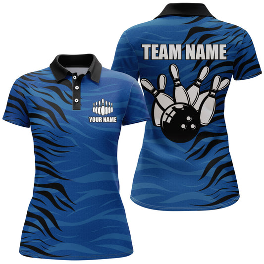 Custom Bowling Polo Shirt Blue Bowling Jersey For Women Personalized Bowling League Shirt BDT338