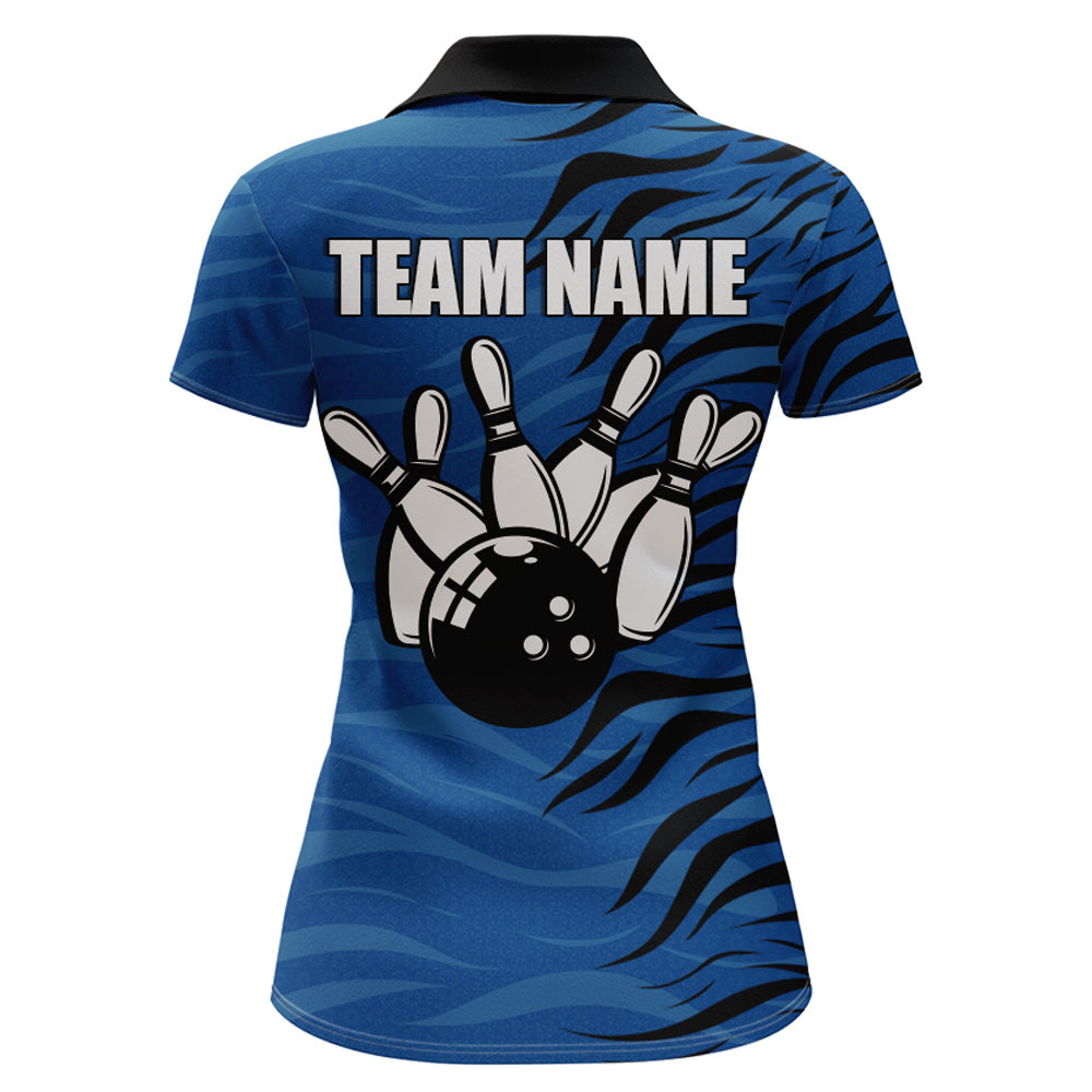 Custom Bowling Polo Shirt Blue Bowling Jersey For Women Personalized Bowling League Shirt BDT338