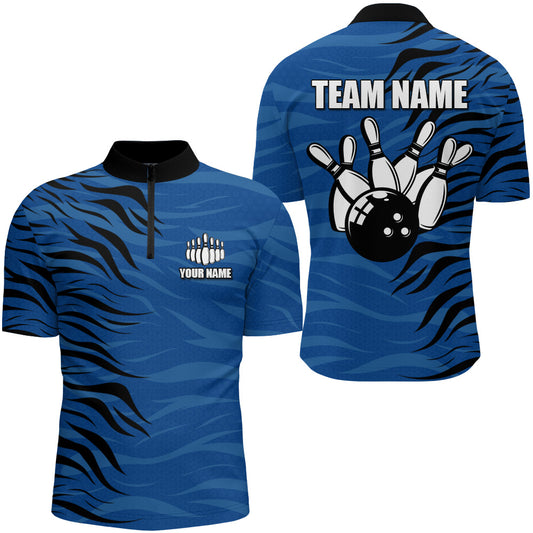 Custom Bowling Quarter-Zip Shirt Blue Bowling Jersey For Men Personalized Bowling League Shirt BDT338