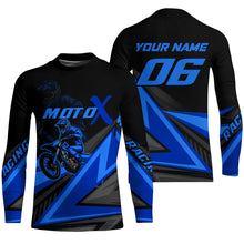 Load image into Gallery viewer, Personalized MotoX Jersey Adult&amp;Kid Upf30+ Blue Motocross Dirt Bike Shirt Off-Road Racing Jersey PDT674