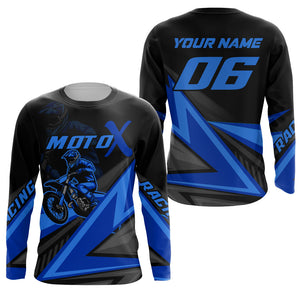 Personalized MotoX Jersey Adult&Kid Upf30+ Blue Motocross Dirt Bike Shirt Off-Road Racing Jersey PDT674