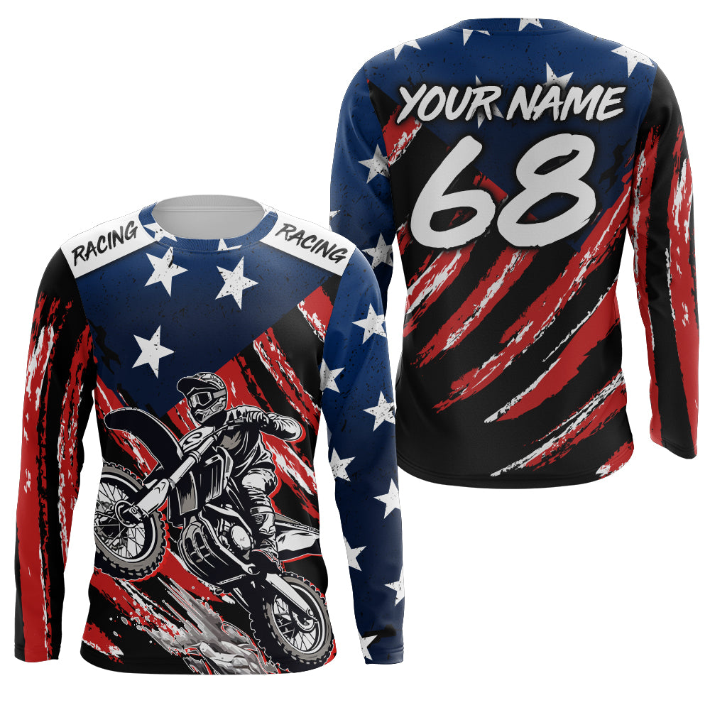 American Flag MX Jersey Custom UPF30+ Adult&Youth Dirt Bike Off-Road Shirt Motorcycle Long Sleeve PDT702