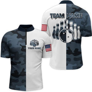 Custom Name Bowling Shirts Camo Bowling Team Jersey Men & Women Bowling Quarter-Zip Shirt BDT442