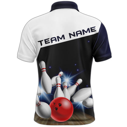 Navy Bowling Polo Shirt Men Personalized 3D Bowling Jersey Team League Bowling Shirt BDT283