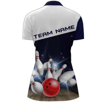 Navy Bowling Quarter-Zip Shirt Women Personalized 3D Bowling Jersey Team League Bowling Shirt BDT283