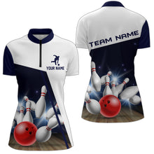Load image into Gallery viewer, Navy Bowling Quarter-Zip Shirt Women Personalized 3D Bowling Jersey Team League Bowling Shirt BDT283