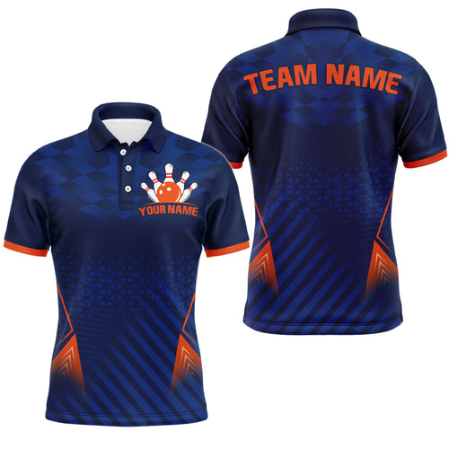 Navy&Orange Bowling Jersey Men & Women Custom Bowling Polo Shirt Team League BDT526