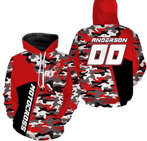 Red Camo Quad Bike Hoodie Men Women Custom ATV Motocross Hooded Jersey For Adult PDT918