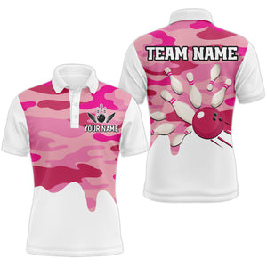 Pink Camo Bowling Jersey Men Women Bowling Team Jersey Custom Bowling Polo Shirts Unisex BDT593