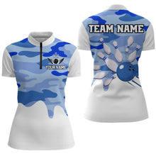 Load image into Gallery viewer, Blue Camo Bowling Jersey Men Women Bowling Team Jersey Custom Bowling 1/4 Zip Shirts Unisex BDT593