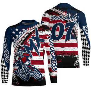 Personalized Motocross Jersey Youth Men UPF30+ American Flag Dirt Bike Shirt MX Off-Road Motorcycle PDT620