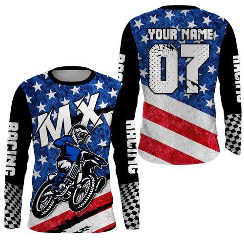 Custom Motocross Jersey Kid Men Women UPF30+ American Flag Dirt Bike Shirt MX Off-Road Motorcycle PDT622