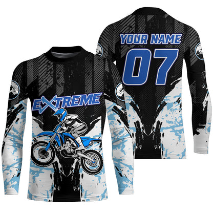 Blue Motocross Jersey UPF30+ Personalized Dirt Bike Youth Motocross Riding Shirt Men Women Kid PDT631