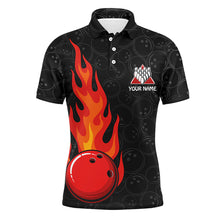 Load image into Gallery viewer, Strike Flame Bowling Shirt for Men Custom Black Bowling Jersey Team Bowling Polo Shirt BDT257