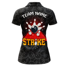 Load image into Gallery viewer, Strike Flame Bowling Shirt for Women Custom Black Bowling Jersey Team Bowling Polo Shirt BDT257