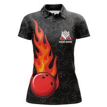 Load image into Gallery viewer, Strike Flame Bowling Shirt for Women Custom Black Bowling Jersey Team Bowling Polo Shirt BDT257