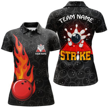 Load image into Gallery viewer, Strike Flame Bowling Shirt for Women Custom Black Bowling Jersey Team Bowling Polo Shirt BDT257