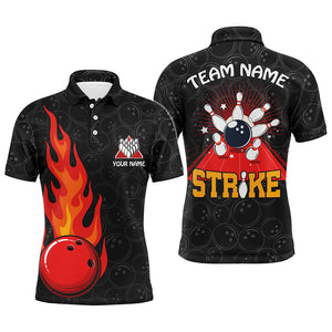 Strike Flame Bowling Shirt for Men Custom Black Bowling Jersey Team Bowling Polo Shirt BDT257