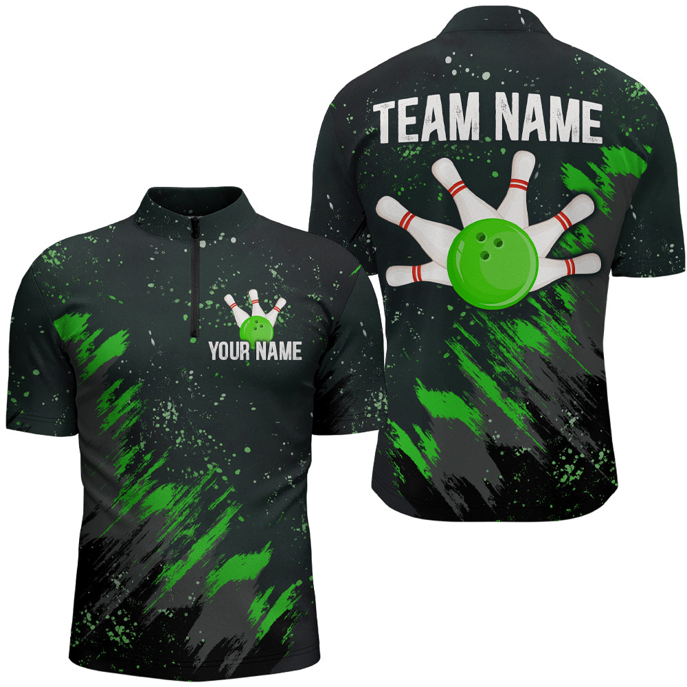 Personalized Green Bowling Jersey Team Custom 1/4 Bowling Shirt For Men & Women BDT486