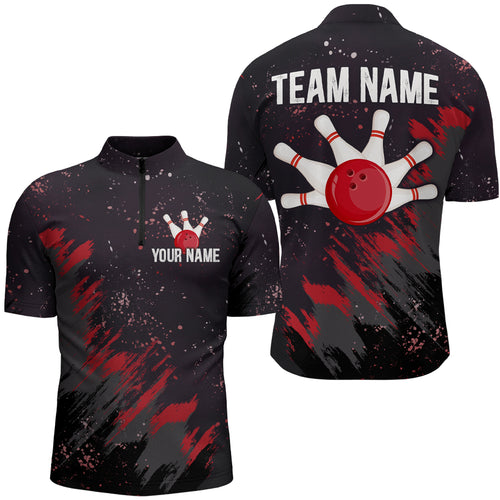 Personalized Red Bowling Jersey Team Custom 1/4 Bowling Shirt For Men & Women BDT486