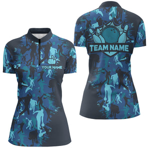 Custom Bowling Shirts Women Camo Bowling Jersey Team League Bowling Quarter-Zip Shirt BDT304