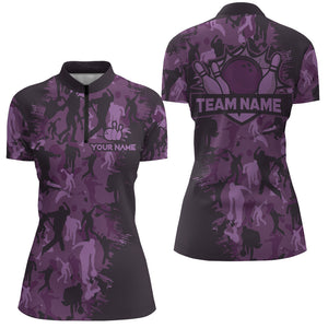 Custom Bowling Shirts Women Camo Bowling Jersey Team League Bowling Quarter-Zip Shirt BDT304