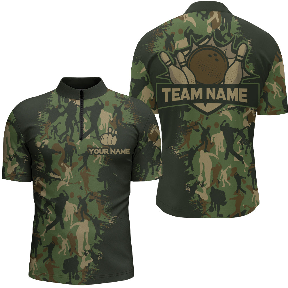 Custom Bowling Shirts Men Camo Bowling Jersey Team League Bowling Quarter-Zip Shirt BDT304