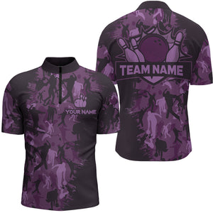 Custom Bowling Shirts Men Camo Bowling Jersey Team League Bowling Quarter-Zip Shirt BDT304